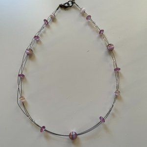 Necklace with wires with purple beads;  multi strand